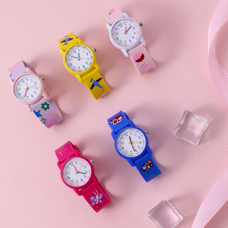 新款儿童石英表小学生可爱硅胶手表彩色卡通电子手表批发详情2