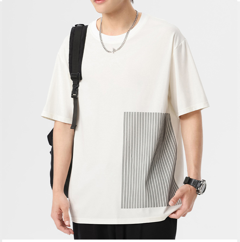 短袖T恤男夏季新款冰感宽松舒适半袖打底衫日系简约条纹休闲体恤详情7