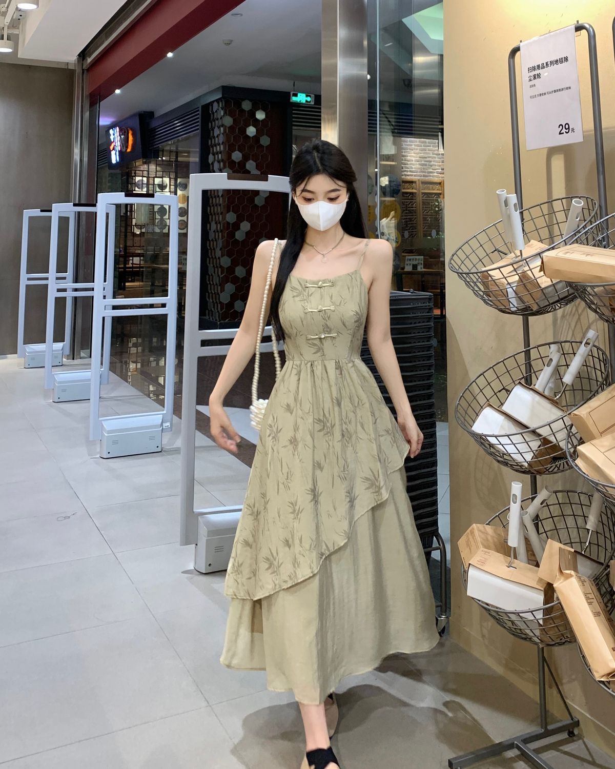 国潮竹叶国风汉服不规则吊带连衣裙女夏大码胖mm新中式收腰显瘦两件套详情23