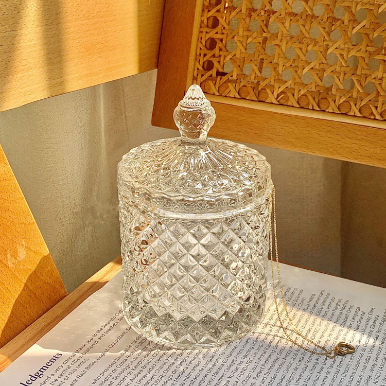 菠萝纹糖缸玻璃罐子首饰收纳家居装饰摆件储物罐带盖蜡烛盒批发详情3