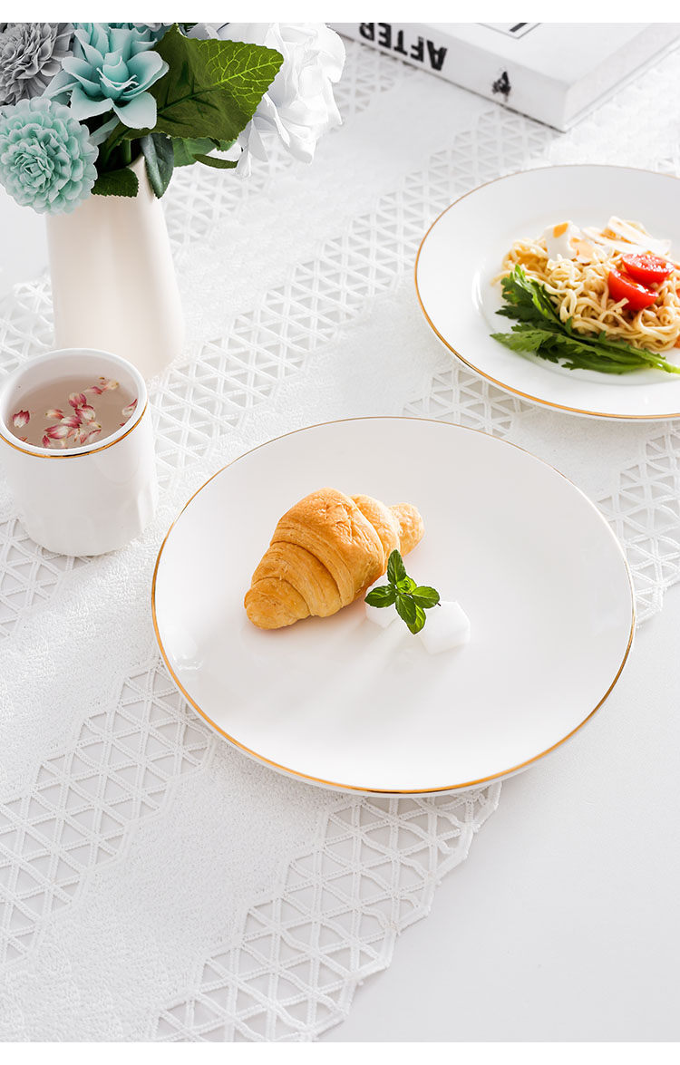 Nordic Golden Border Western dining plates, ceramic steak plates, home round and shallow plate tableware sets, creative plates, bowls and dishes, desserts pic 44