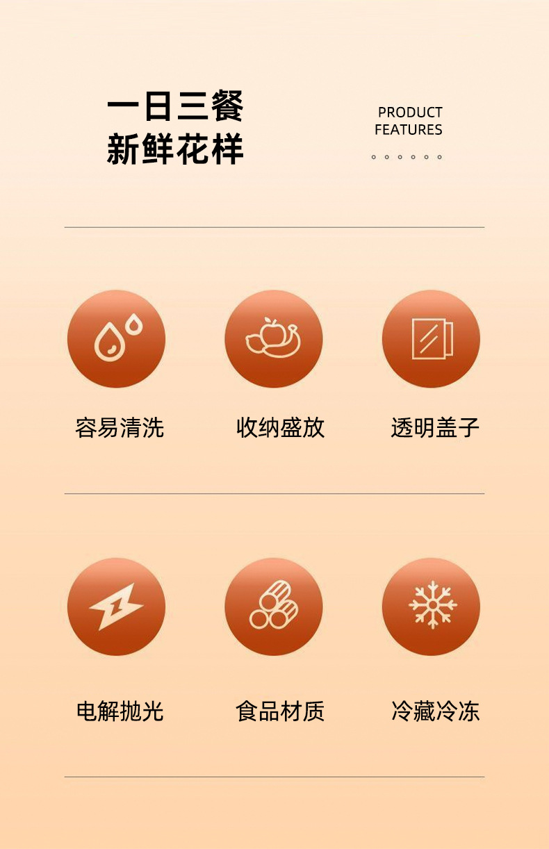 不锈钢食品保鲜盒密封冰箱收纳盒水果便当带盖野餐盒上班族饭盒详情5