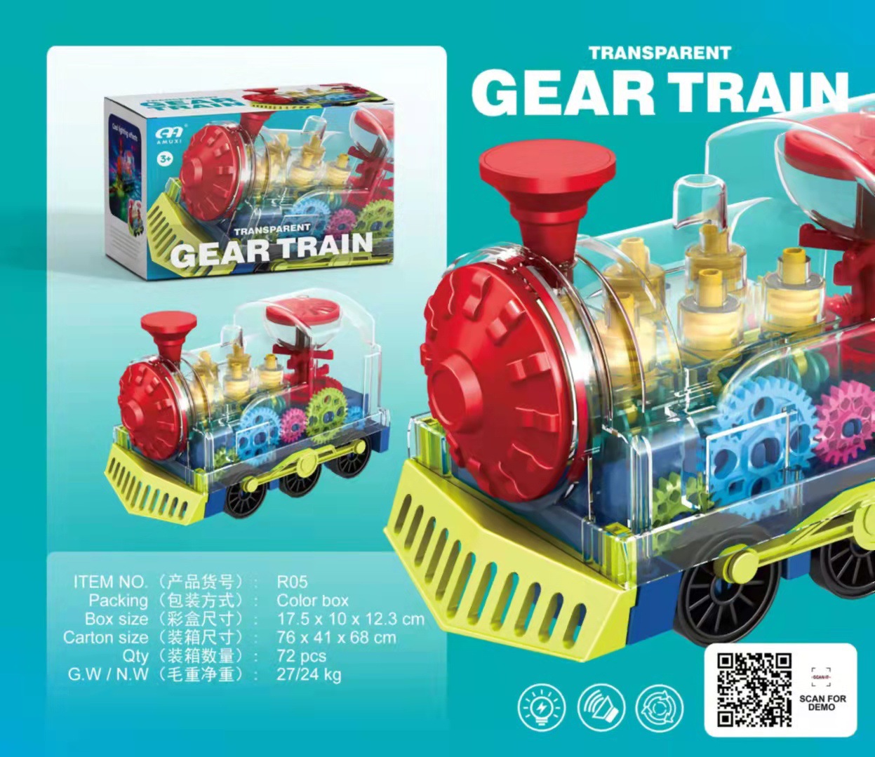 Eléctrico universal transparente engranaje mecánico modelo de tren giratorio sonido y luz juguetes para niños cross border pic 7
