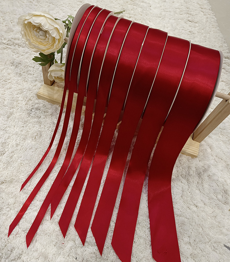 Wholesale wine red ribbon high-density polyester tape packaging bow ribbon, flower wedding candy box packaging woven tape pic 8