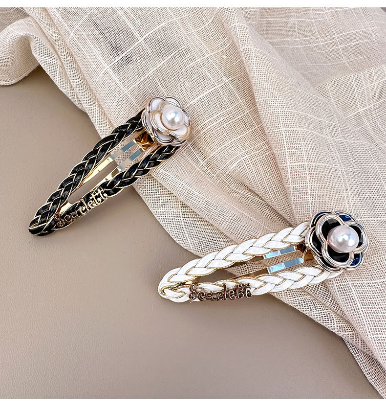 韩国东大门时尚百搭BB夹黑白山茶花珍珠刘海边夹掰掰夹碎发夹头饰详情12