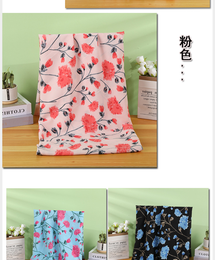 Fashionable plant-printed polyester fabric in stock for wholesale, four-sided elastic dress shirt fabric, plain print fabric pic 11