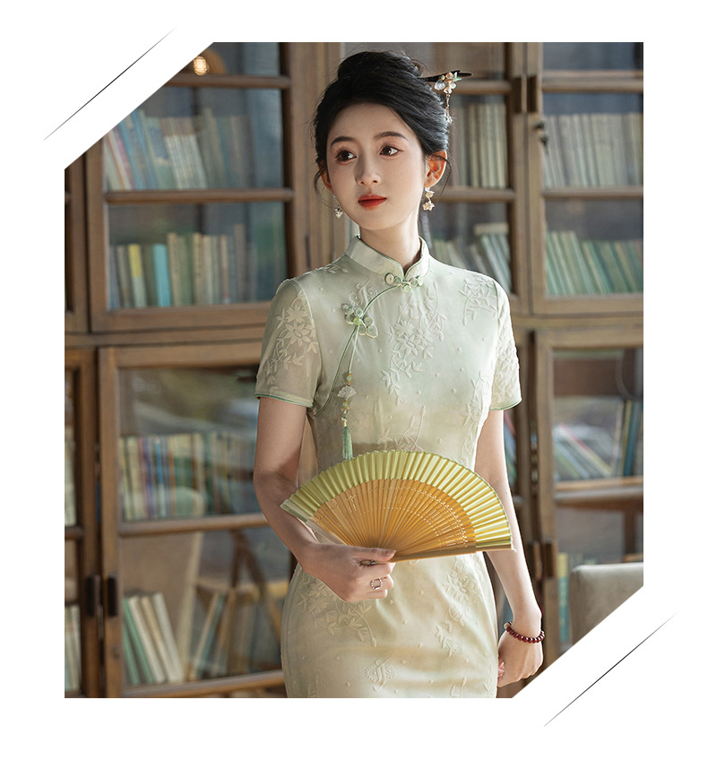 国潮风斜襟盘扣改良旗袍连衣裙女夏季复古素雅年轻款气质名媛裙子详情1