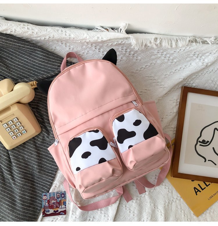 Japanese-style ins campus school style, fresh and cute, cute cow with earbuds, soft girl schoolbag, funny student backpack pic 33