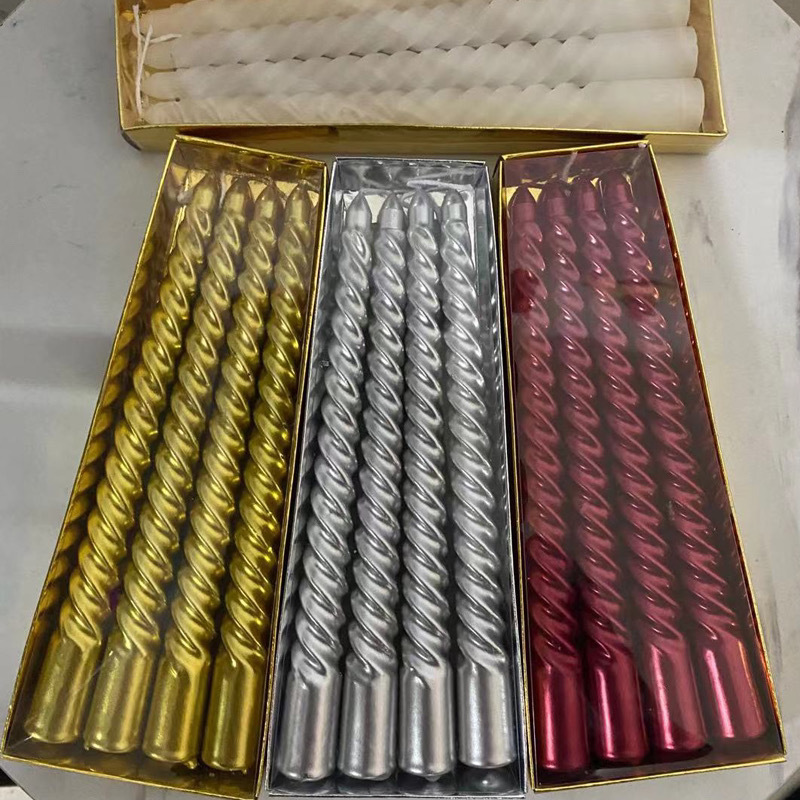 批发欧式螺纹杆蜡生日家用节庆蜡烛金银红白色婚礼婚庆装饰长杆蜡详情2
