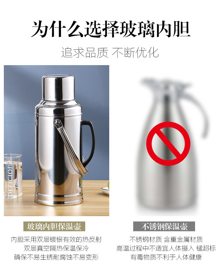 不锈钢热水瓶开水瓶暖壶外壳保温瓶家用宿舍玻璃内胆保温壶大容髑详情2