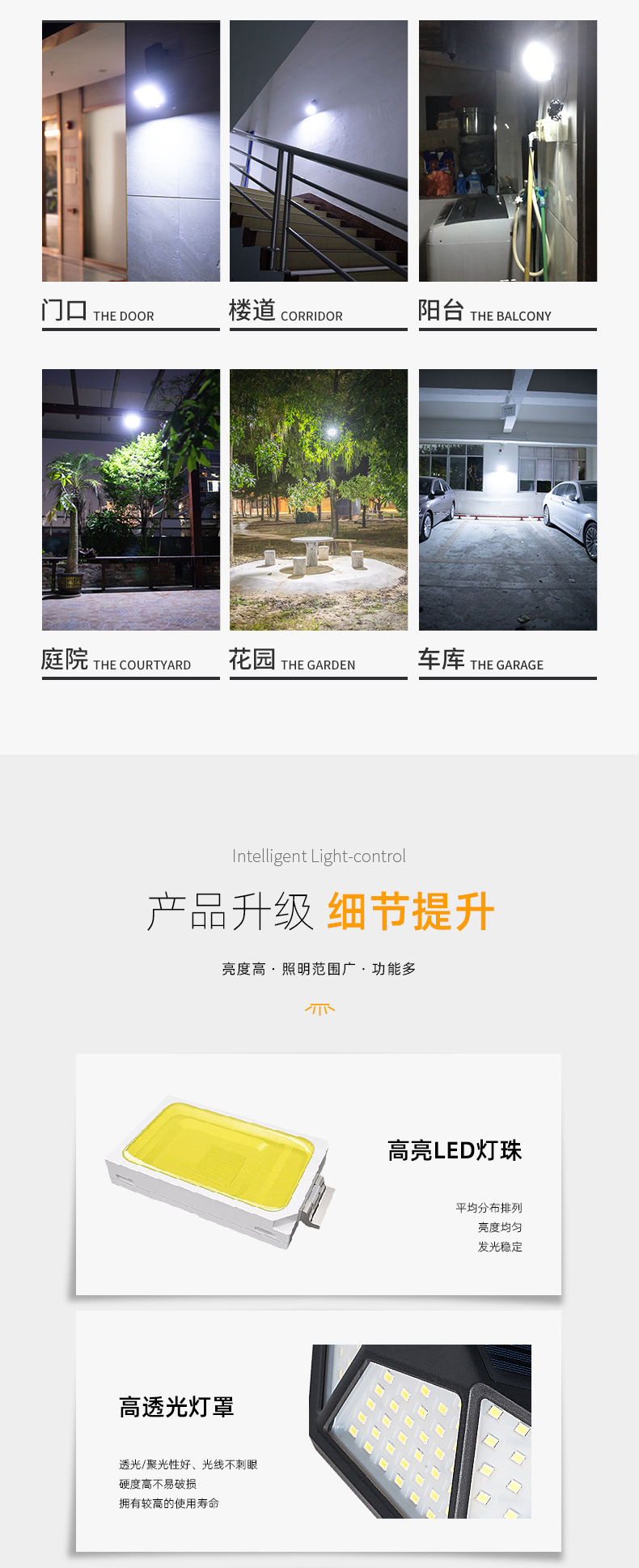 Three-sided 100LED solar charging sensor light, four-sided illuminated human body sensor wall light, outdoor light pic 4