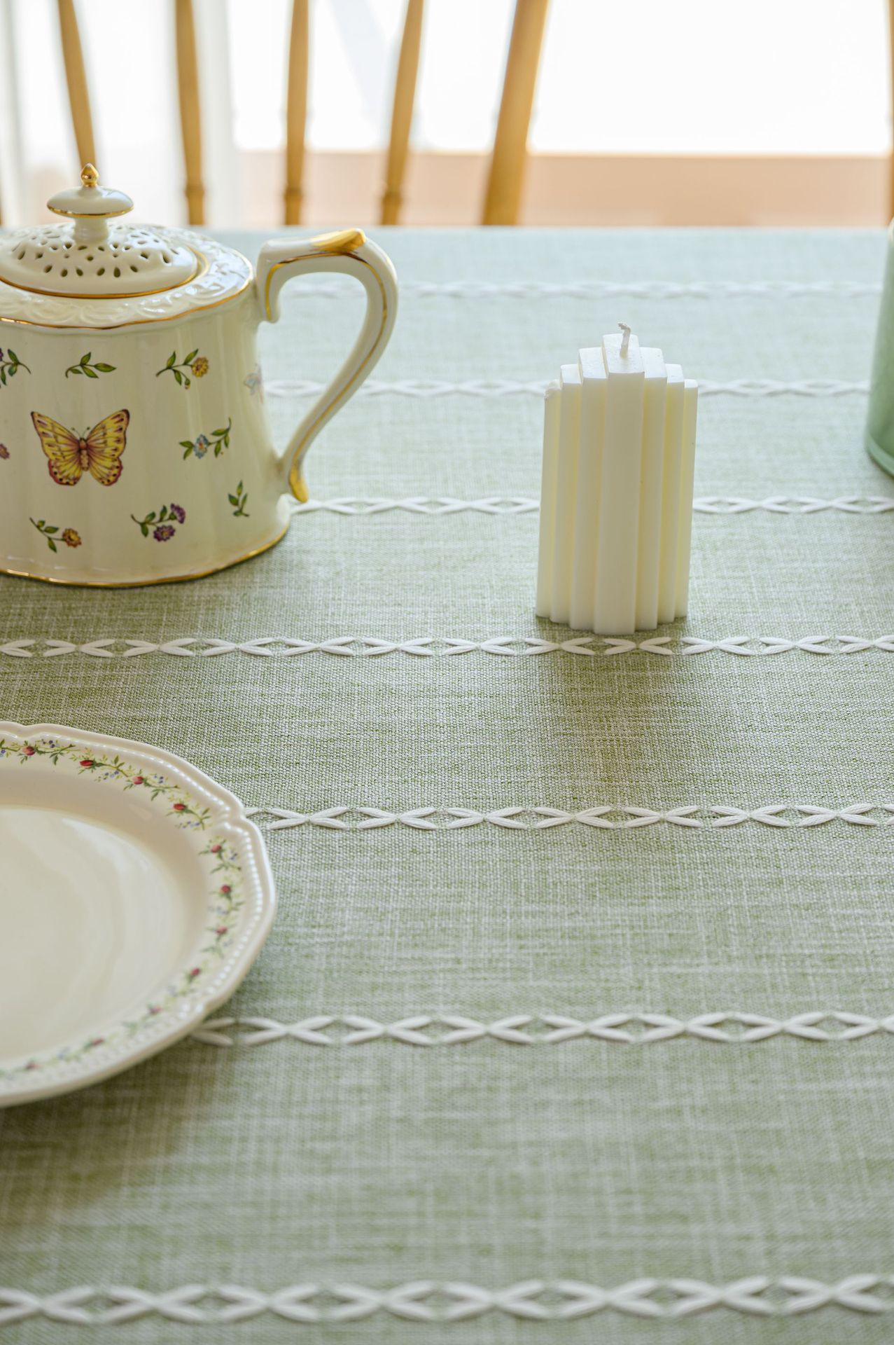 Cross-border three-dimensional embroidered striped tablecloth, popular black solid color, white cotton and linen tablecloth cover, fabric outdoor party pic 66