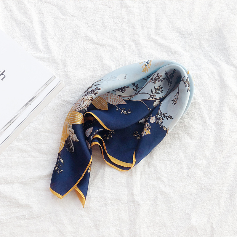 Wholesale silk scarves for overseas gifts and return gifts, cross-border silk autumn and winter decorative plain crepe satin 53cm floral neckerchiefs, small square scarves pic 66