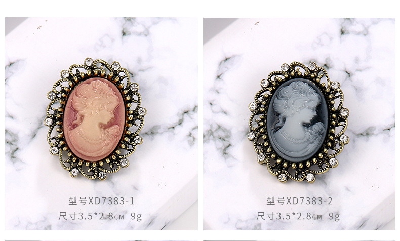 欧美时尚外贸卡梅奥胸针美人头胸花 合金水钻胸花服饰 别针配饰女详情4