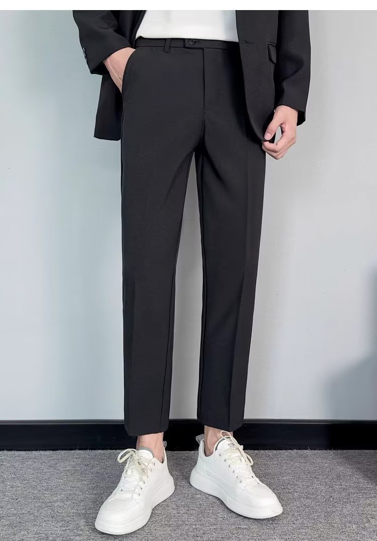 小西裤男坠感修身直筒休闲裤男生婚庆商务秋季高档男装白色九分裤详情26