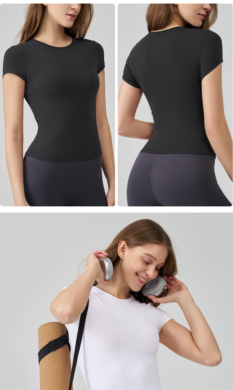 SNU新款裸感瑜伽上衣短袖女夏跑步运动t恤显瘦高级感速干健身上衣详情20