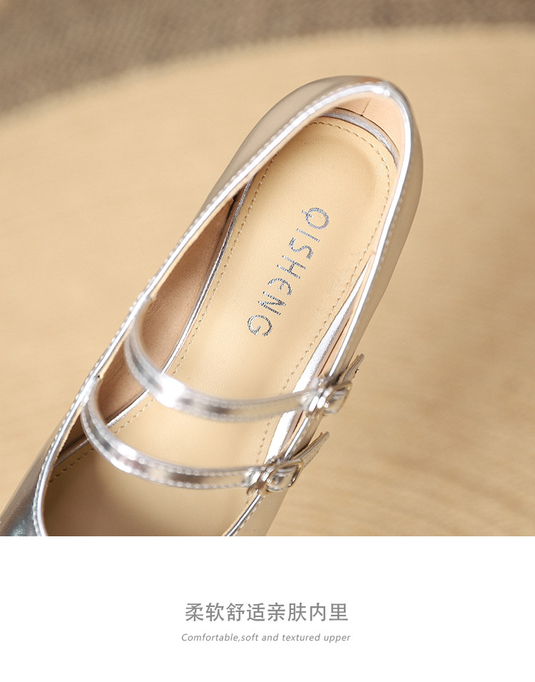 The new 2024 Spring/autumn collection of Mary Jane shoes, featuring a stylish square-toed one-shoulder style, is made of genuine leather with a shallow opening, thick mid-heel, and is a wedding shoe pic 16