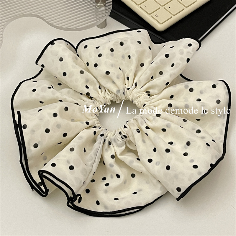 Double-layer white large polka dot large intestine hair band, elegant retro edge hair tie, French simple and elegant hair flower hair tie pic 12