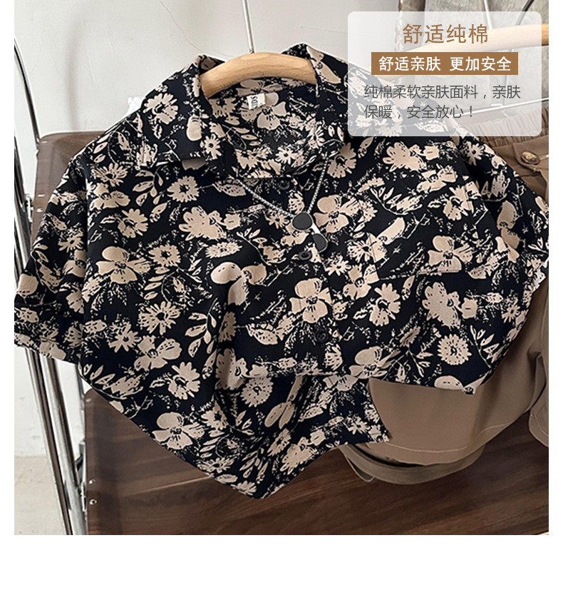 儿童衬衣男童韩版上衣夏季薄款时尚短袖翻领女童花衬衫度假港风潮详情12