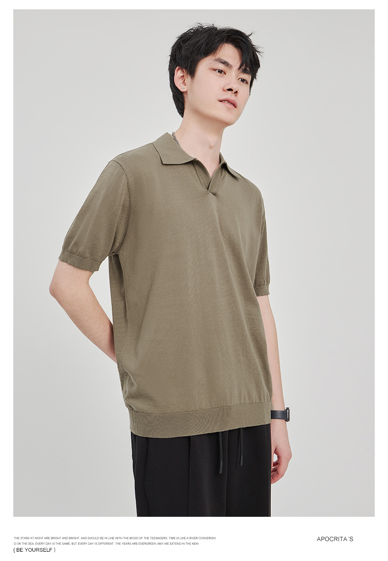 APO男装|简约针织短袖t恤男士2024夏季新款纯色设计垂感POLO衫男详情17