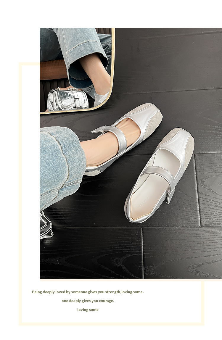 现货小银鞋浅口平跟芭蕾鞋中跟小方头单鞋慵懒风韩系复古德训鞋女详情13