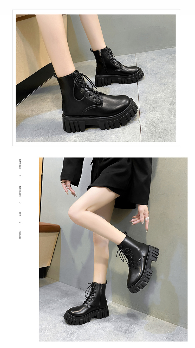 2022秋冬新款女式皮靴松糕底系带短靴女欧美大码女靴马丁靴女批外详情9