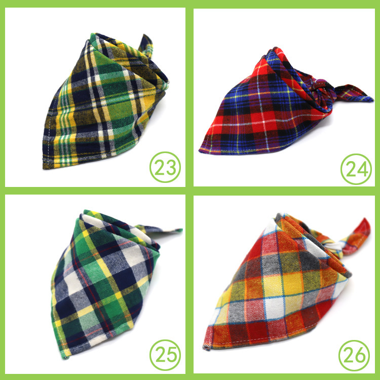 Pet scarf: Fashionable Scottish style checkered dog drool towel, thickened velvet cotton pet triangle towel pic 7
