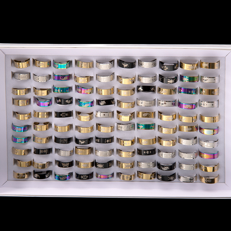 跨境电商亚马逊速买通货源 多款混色打标不锈钢戒指 厂家货源批发详情1