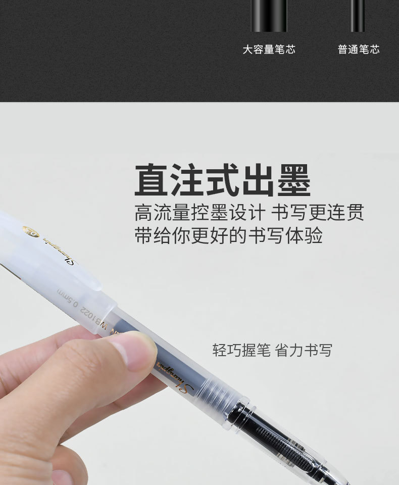 新款学生中性笔简约透明白色签字笔学生耐用油墨型碳素笔厂家详情6