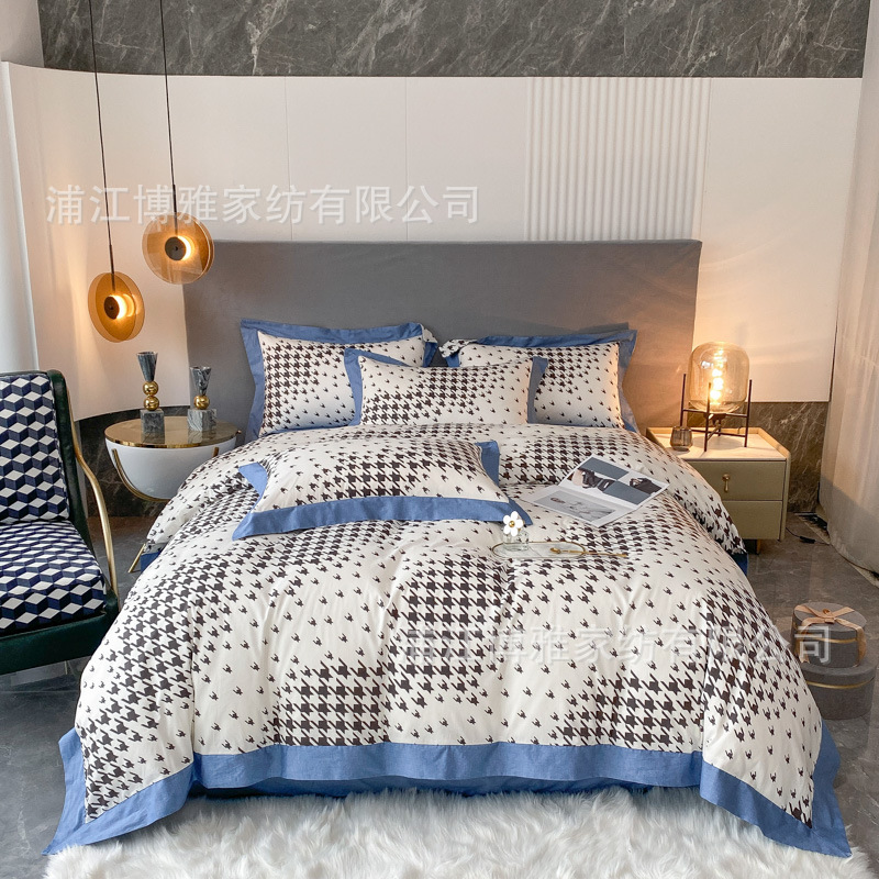 Boya Home Textile Wholesale 2022 New Style Modern and Simple All-cotton Wide Edge Light Luxury Style Four-piece Set Pure cotton bed sheet and duvet Cover pic 4