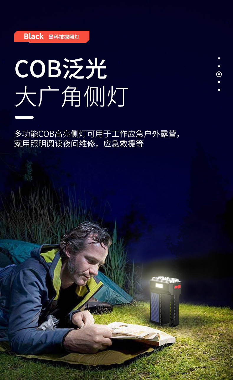 跨境8灯珠led多功能强光手电筒COB侧灯户外便携家用USB充电手电筒 pic 9