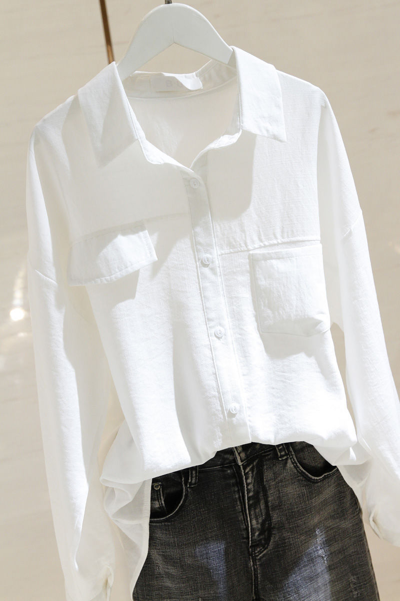 春秋季2022新款棉麻白色长袖衬衫女韩版潮流修身显瘦气质小衫上衣详情16