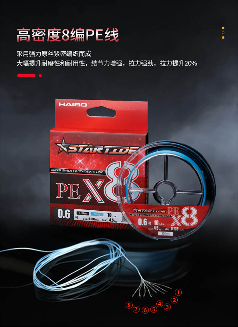 The 2021 new model of Haibo Xingchao PE line for lure fishing with 8 main lines is smooth and suitable for long-distance fishing with a strong horse fishing line pic 2
