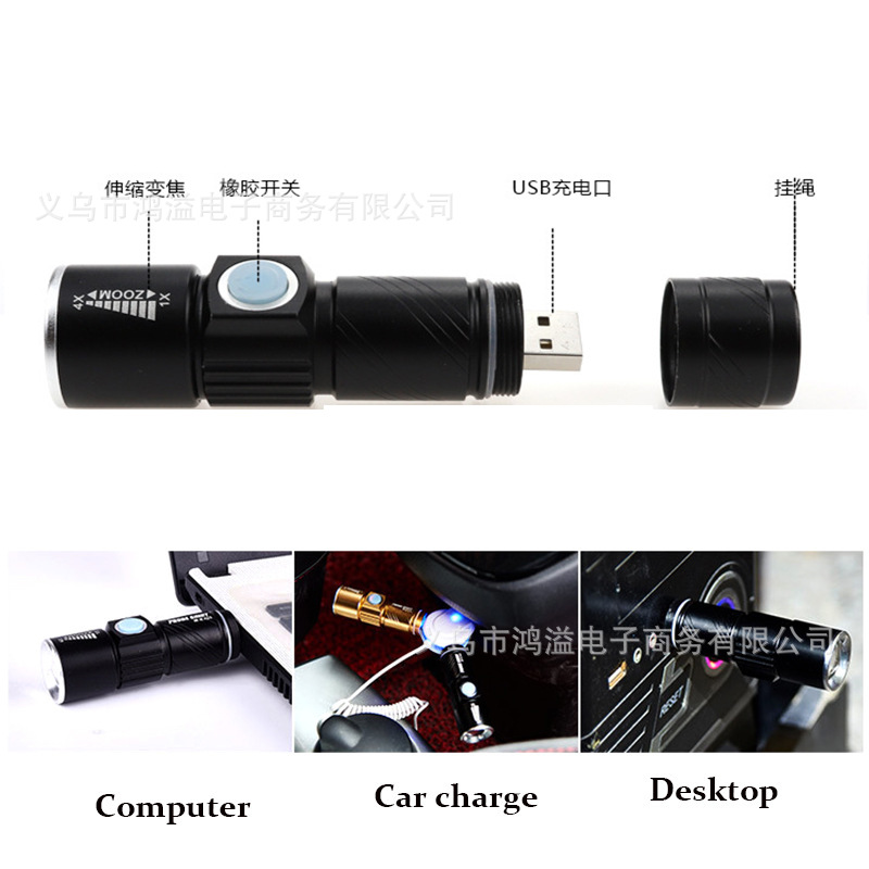新款迷你小手电筒 小便捷带盒手电LED 伸缩变焦USB充电手电筒批发详情14