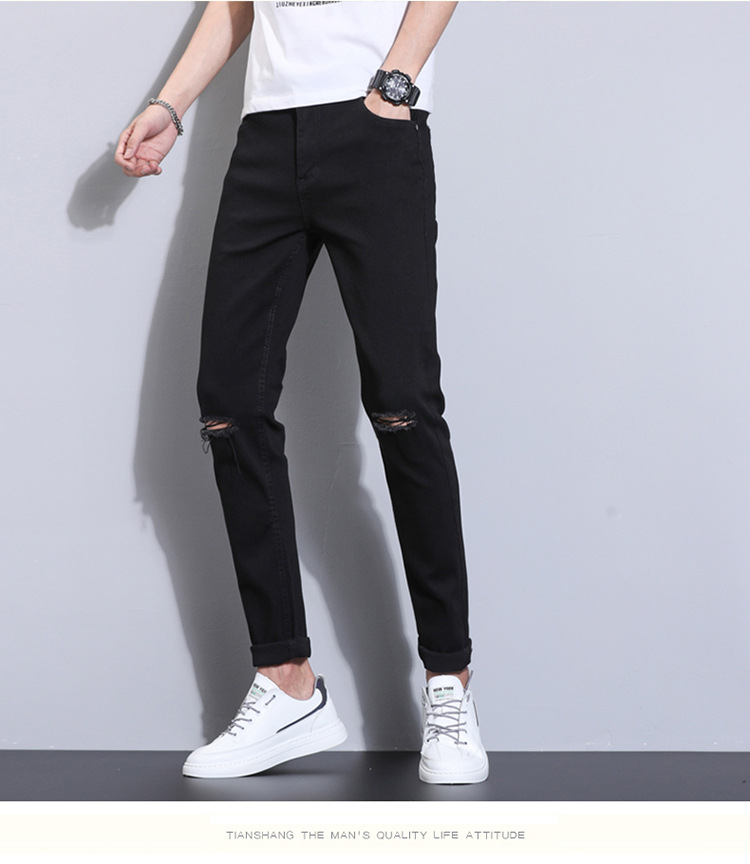 主推四季款男士修身长裤百搭黑白色帅气韩版弹力小脚牛仔裤男青年详情43
