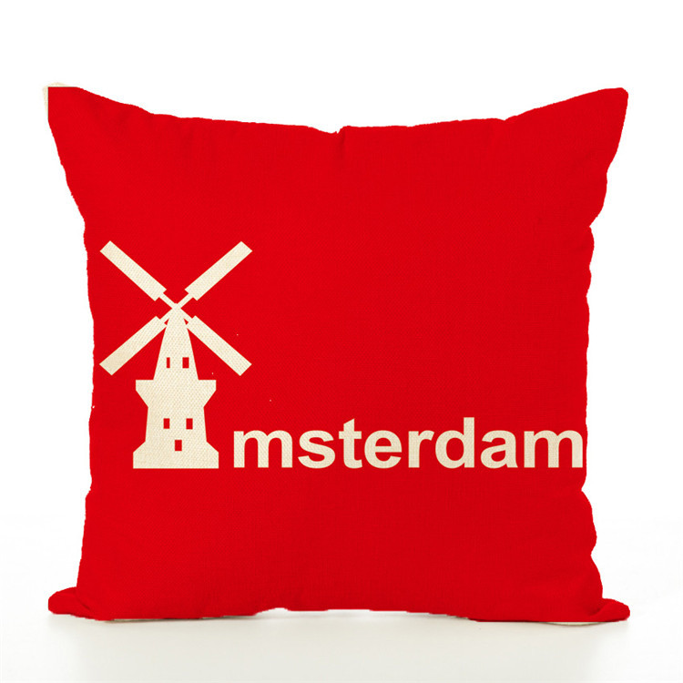 Simple letter pure background cotton and linen pillowcase, architectural print sofa cushion, throw pillow pic 1