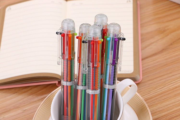 Creative transparent 6-color ballpoint pens, cute student stationery, multi-color pens, oil pens, and direct sales from the manufacturer of colored ballpoint pens pic 11