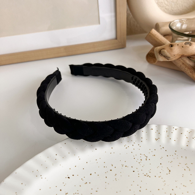 French elegant black hairband, sweet pearl braided hairpin, knitted height-increasing headband, wide-edge hairpin for women pic 41