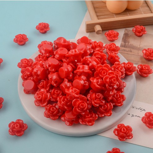 New macaron-colored camellia beads perforated solid rose loose beads diy beading material resin accessories pic 1