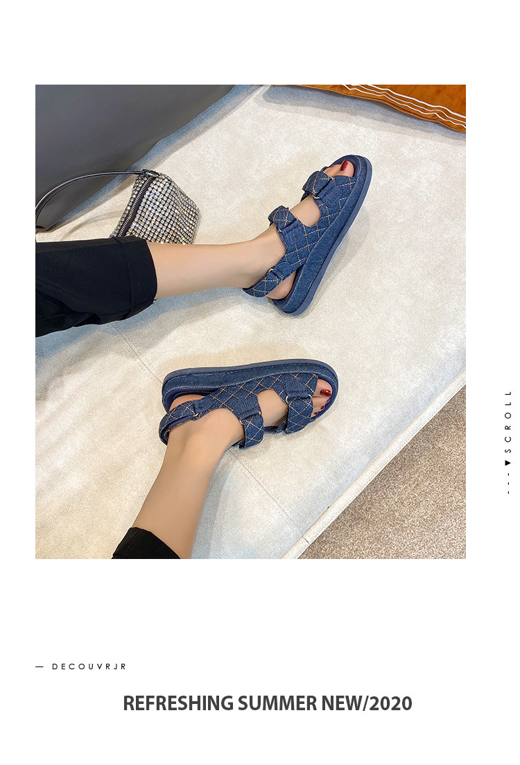 2024夏季新款小香风魔术贴厚底休闲运动凉鞋百搭平底沙滩罗马女鞋详情14