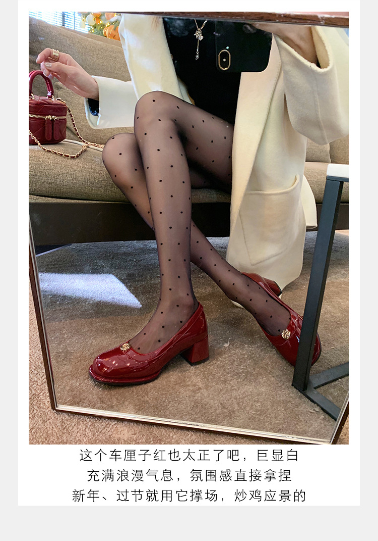 葡萄妈精致山茶花方圆头高跟鞋粗跟增高一脚蹬乐福鞋女鞋2024新款详情16