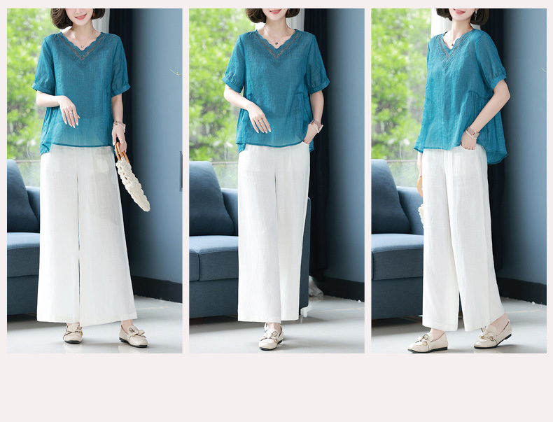 棉麻上衣女士短袖妈妈苎麻小衫夏季t恤2022新款休闲宽松亚麻衬衫详情15