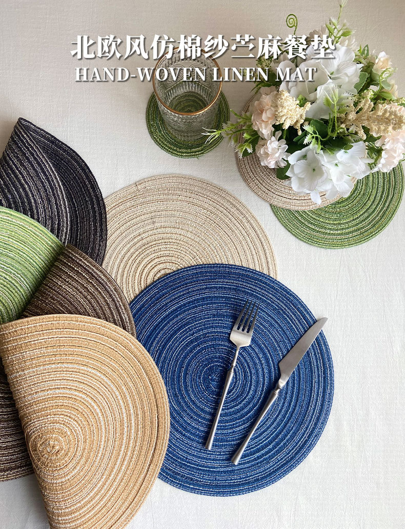 D-HOME Nordic style cotton-like placemats, round ramie woven coasters, heat-insulating plate pads, decorative prop pads, household heat-resistant pads, waterproof, anti-slip, oil-resistant, heat-resistant and wear-resistant pic 2