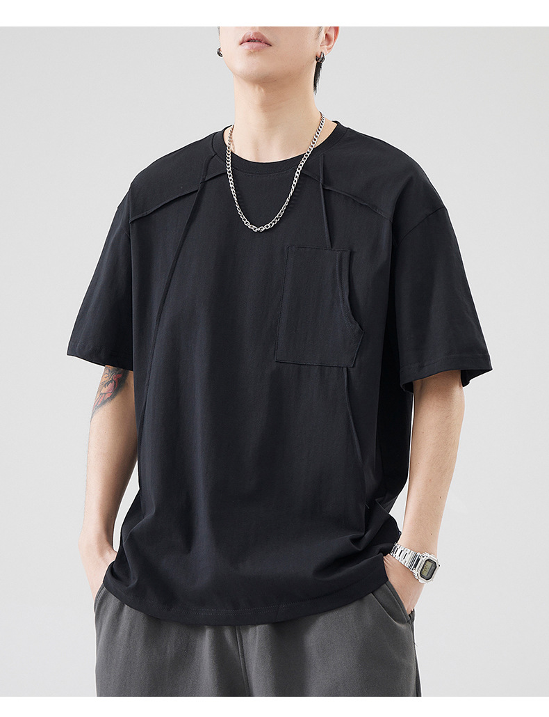 夏季体恤男女青年款百搭舒适休闲透气纯色短袖圆领宽松t恤套装详情10