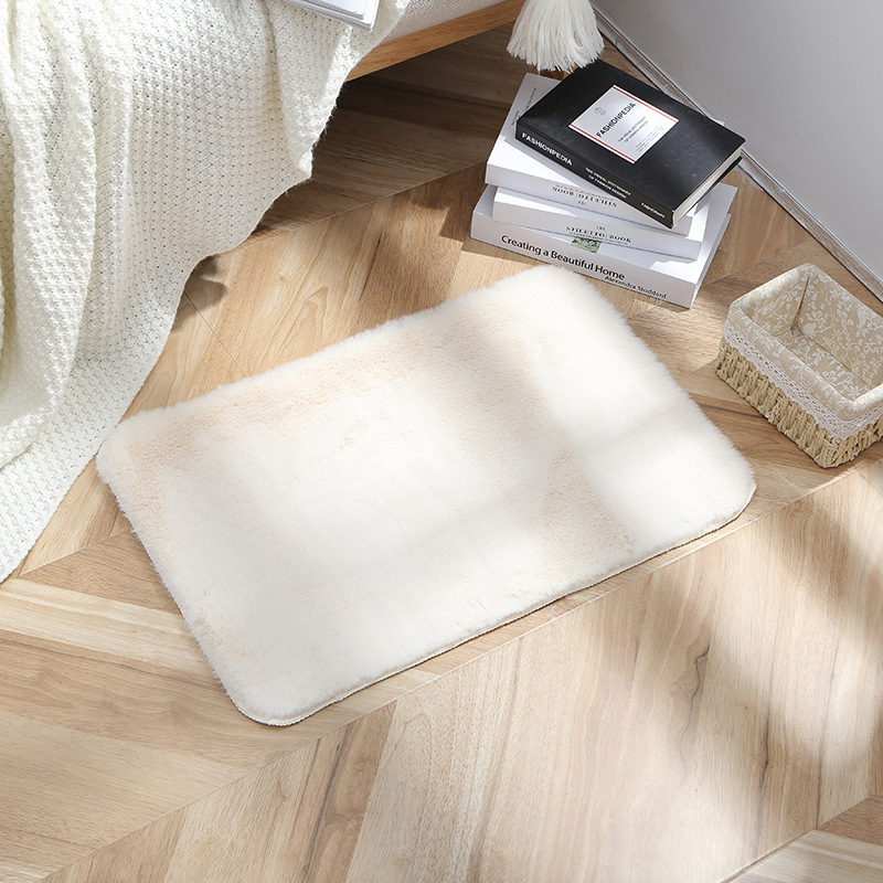 自主 品牌未提供 现代简约仿兔绒地毯地垫欧式素色方形吸水防滑欢迎光临家用地毯批发详情8