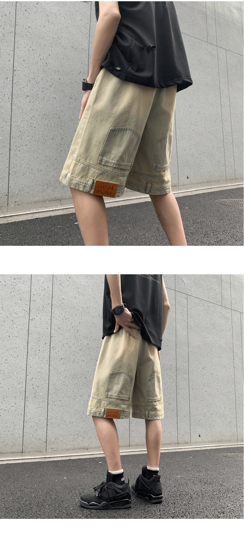 美式高街倒装牛仔短裤男夏季薄款小众设计感痞帅宽松休闲五分裤子详情15