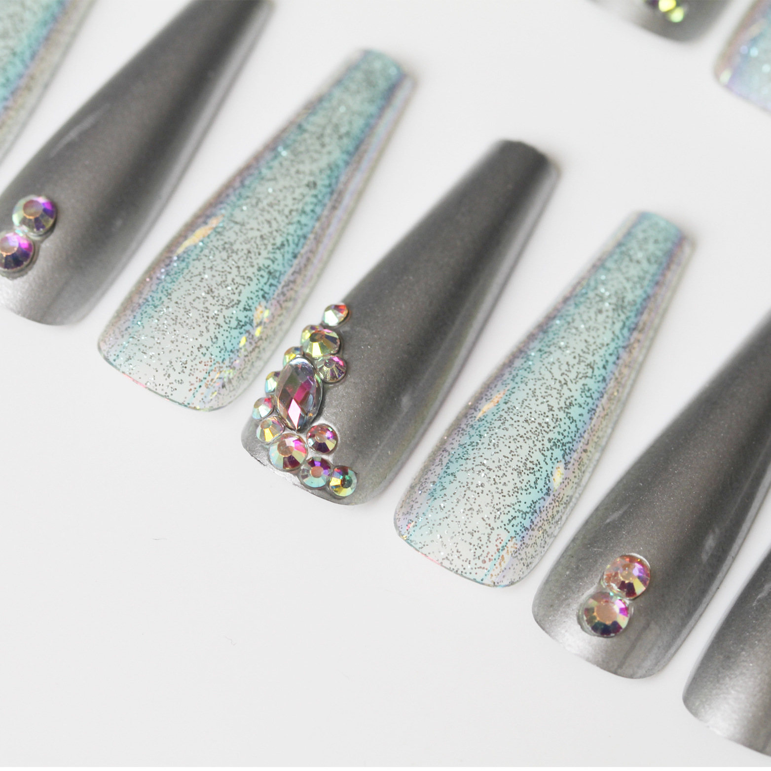 Special offer on 30 pieces of long ballet nail nail patches with diamonds pic 18
