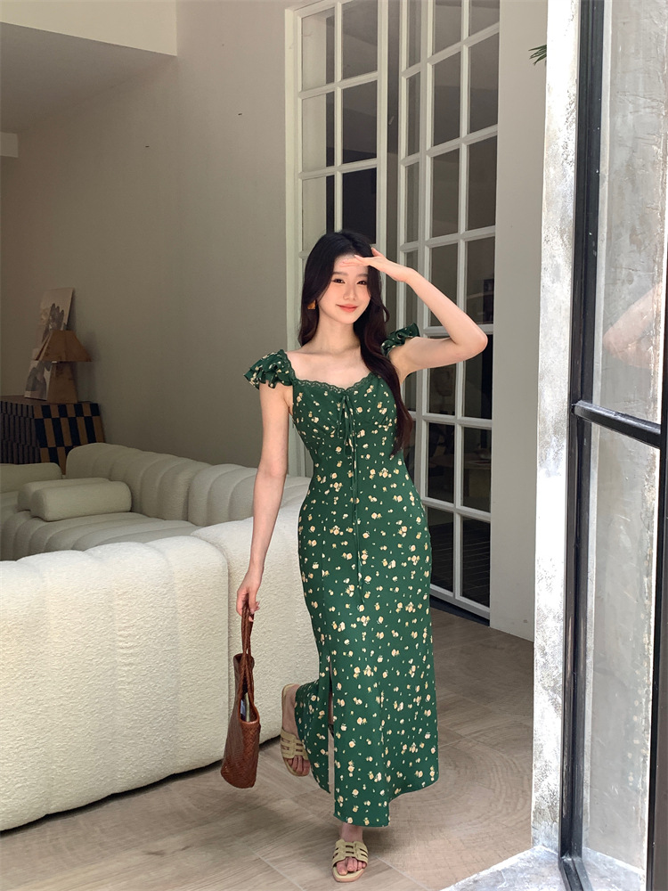 秀熙熙十三行2024夏季新款气质印花复古高腰短袖连衣裙女BS88041详情15