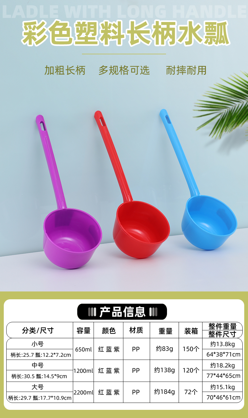 WBZ7 long handle 水舀子 household thickened kitchen long water ladle, large plastic water float lengthened for bathing and watering flowers pic 1