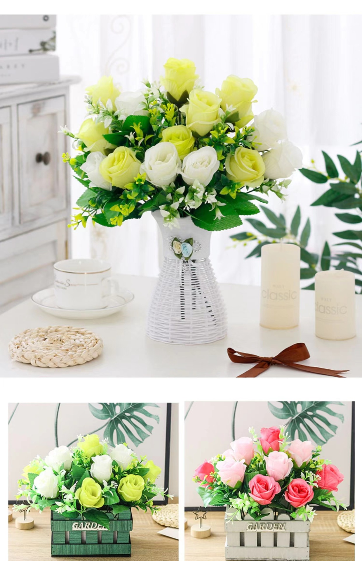 客厅工艺品摆设塑料假花仿真干花束装饰盆栽餐桌绢花茶几摆件花艺详情7